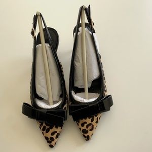 DUNE LONDON HEELS LEOPARD PRINT SLINGBACK BLACK PATENT BOWS SIZE 5